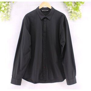 Travis Mathew Men's Long Sleeve Button Down Shirt Black W/Grey Stripes 2XL